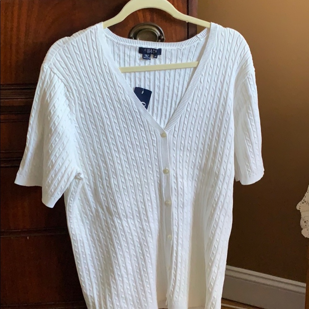 Short sleeve v neck button down sweater